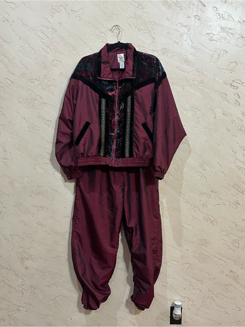 Vintage On Your Mark Burgundy Women’s Athletic Track Suit Nylon Jacket Pants  XL